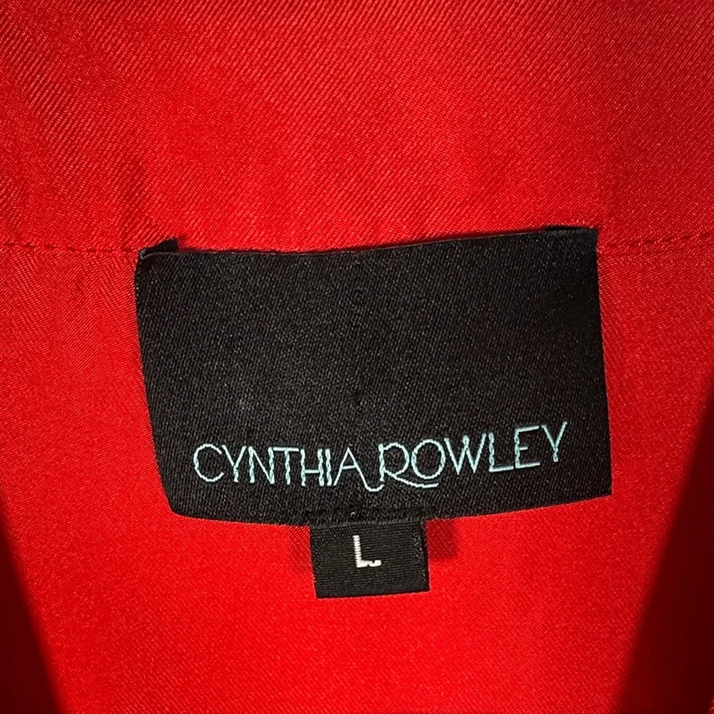 Cynthia Rowley Red 100% Silk Blouse L Elegant V-Neck Tie Front Statement Top